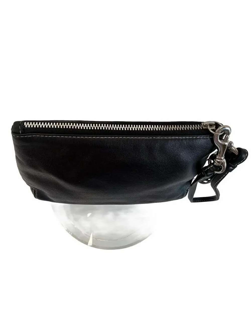 Coach | Leatherware Tassel Leather Wristlet Pouch | Black Silver
